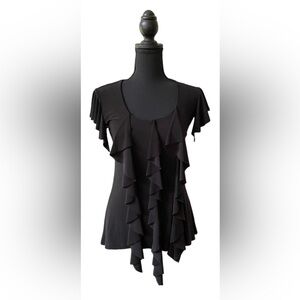 Svetlana: Black Ruffled Blouse with Flutter Sleeves